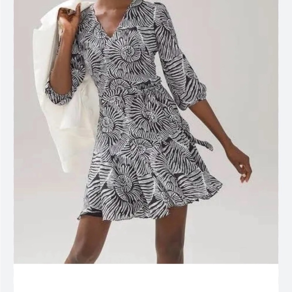 White House Black Market Black and Cream Floral Wrap Midi Dress - Picture 5 of 6